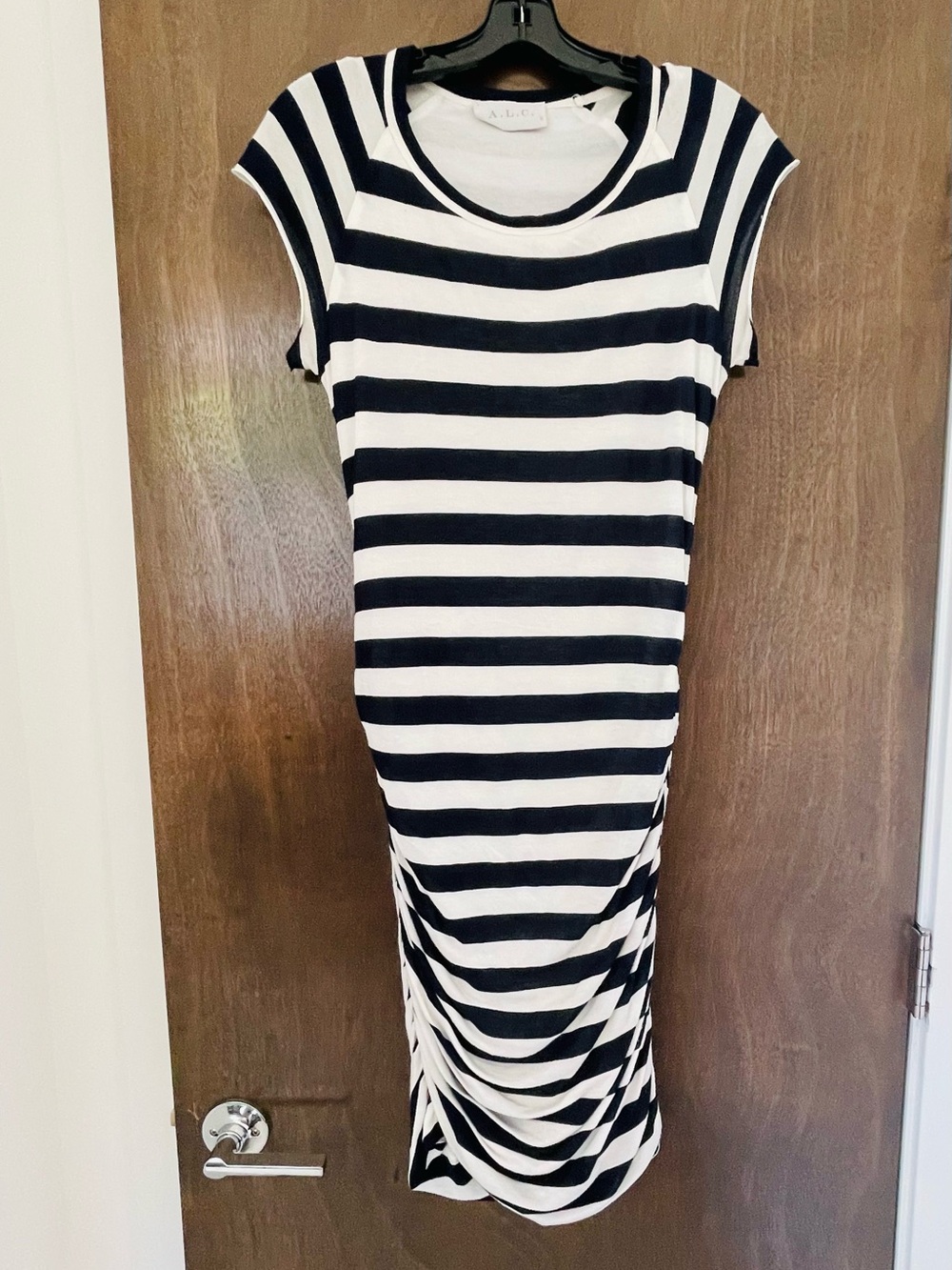A.L.C. Navy and White Striped BodyCon Midi Dress, Size M